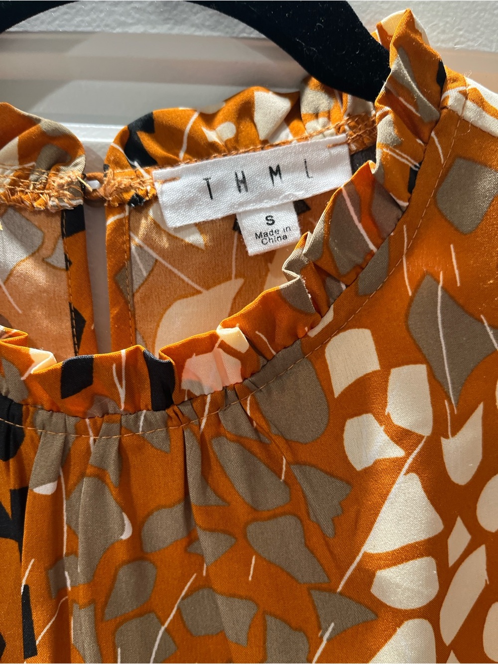 THML Rust Orange Abstract Ruffle-Neck Blouse - Picture 2 of 4